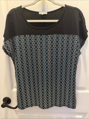Ava James Black & Blue Patterned Women’s Tunic Top - Soft Short Sleeve (L)